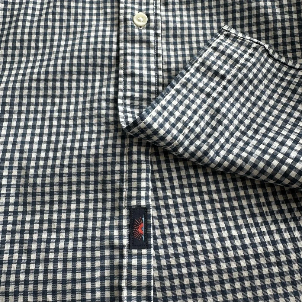 Faherty Navy Blue White Gingham Cotton Blend Button-Down Shirt Casual Work - Picture 8 of 10